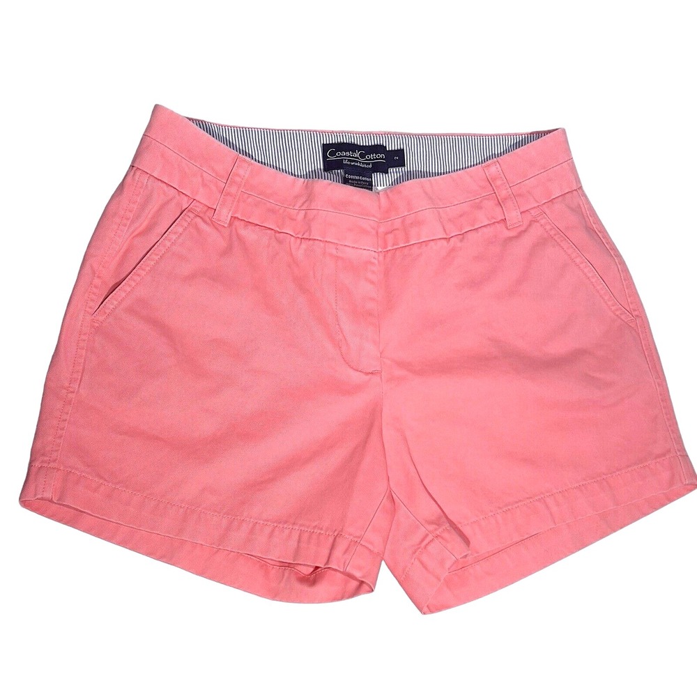 Coastal Cotton Hot‎ Pink Shorts Women 2 Chino Preppy Flat  Belt Loops Summer